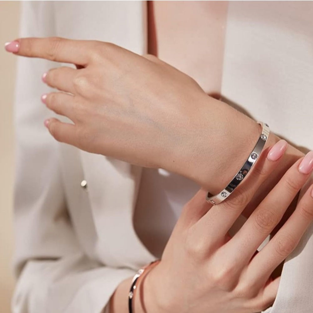 Bezel-Set Polished Bangle Bracelet.